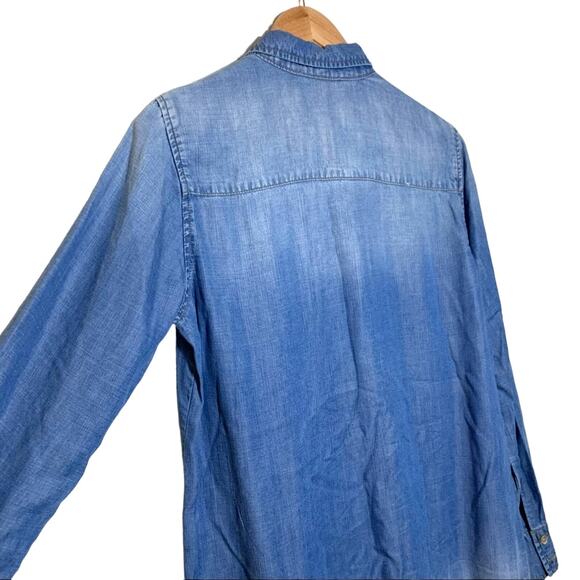 Cloth & Stone Distressed Chambray Fade Button Down Collared Shirt Blue Small - Picture 4 of 9